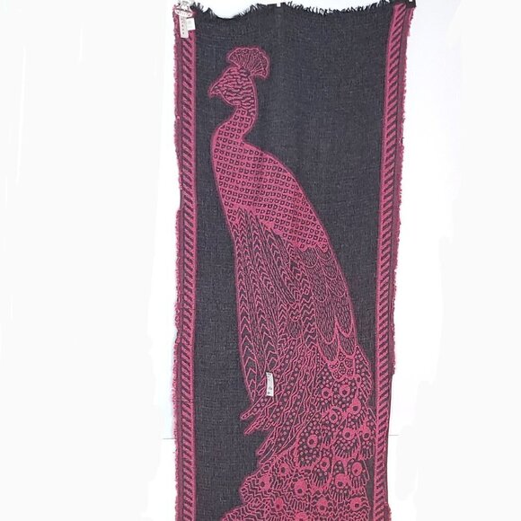 Wool Blend Unique Pink Grey Super Soft Very Long Peacock Scarf Stocking Stuffer - Picture 3 of 5
